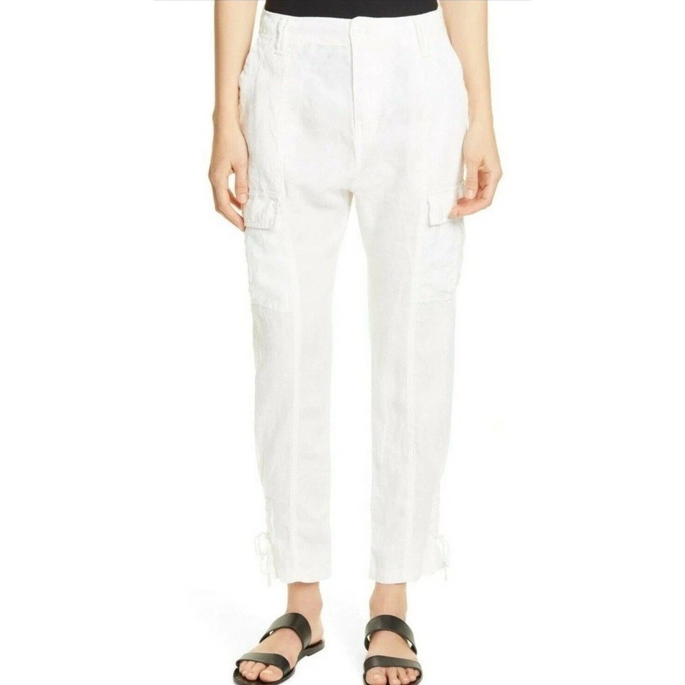 NWT Joie Telutci White Linen High Rise Tie Cuff Slim Cargo Pants Women's Size 0